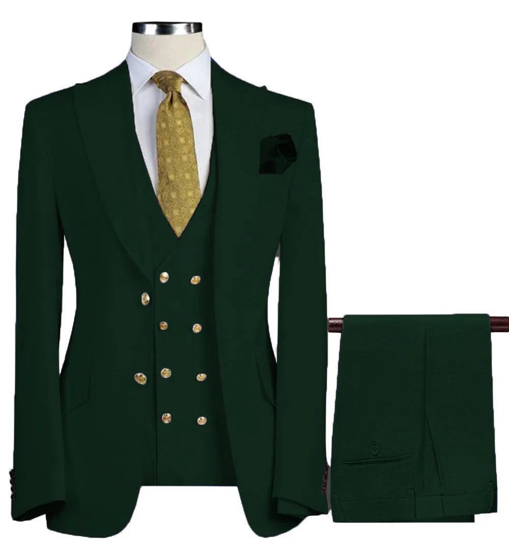 Men's 3-piece slim fit suit by SHOWLU FASHION STORE, wool blend business tuxedo with jacket, vest, and trousers.