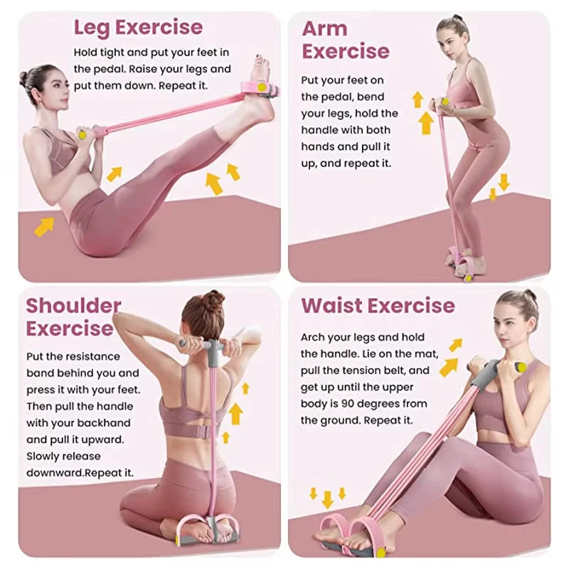 Showlu Fashion Store resistance bands with four tubes for yoga, waist, arm, and abdomen training, elastic pull rope fitness equipment.