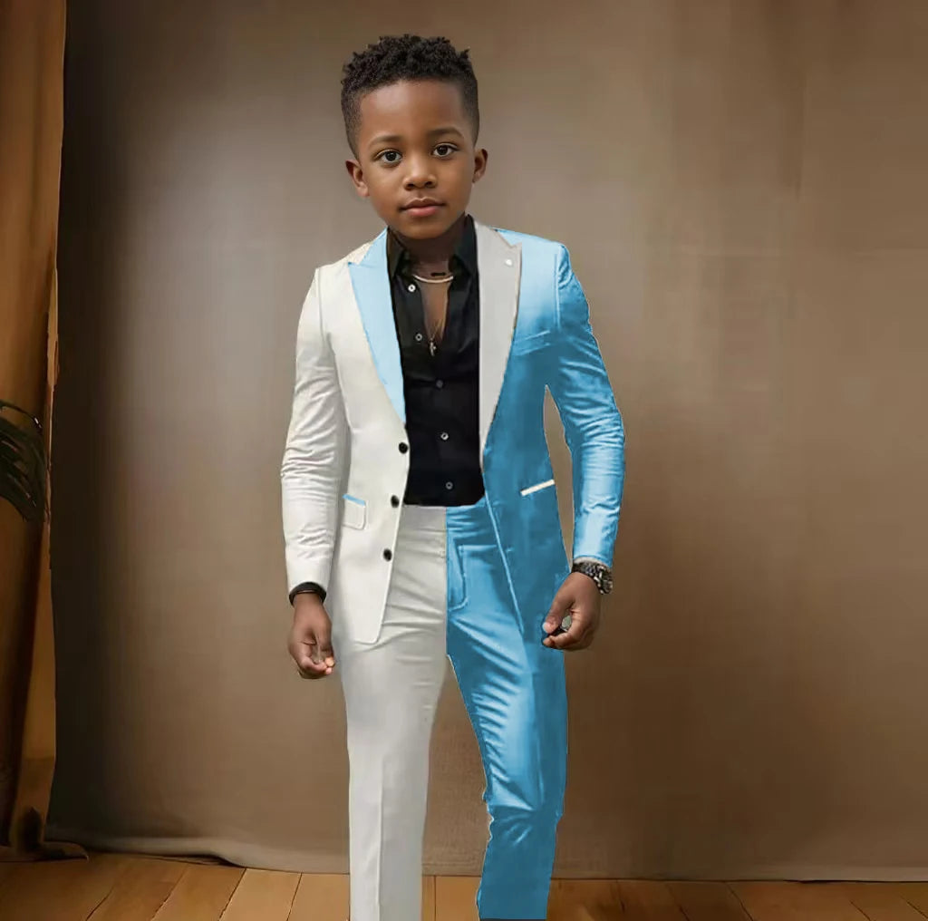 Boy blazer suit set for ages 3-16, includes slim fit blazer and pants, suitable for casual, wedding, or stage performance.