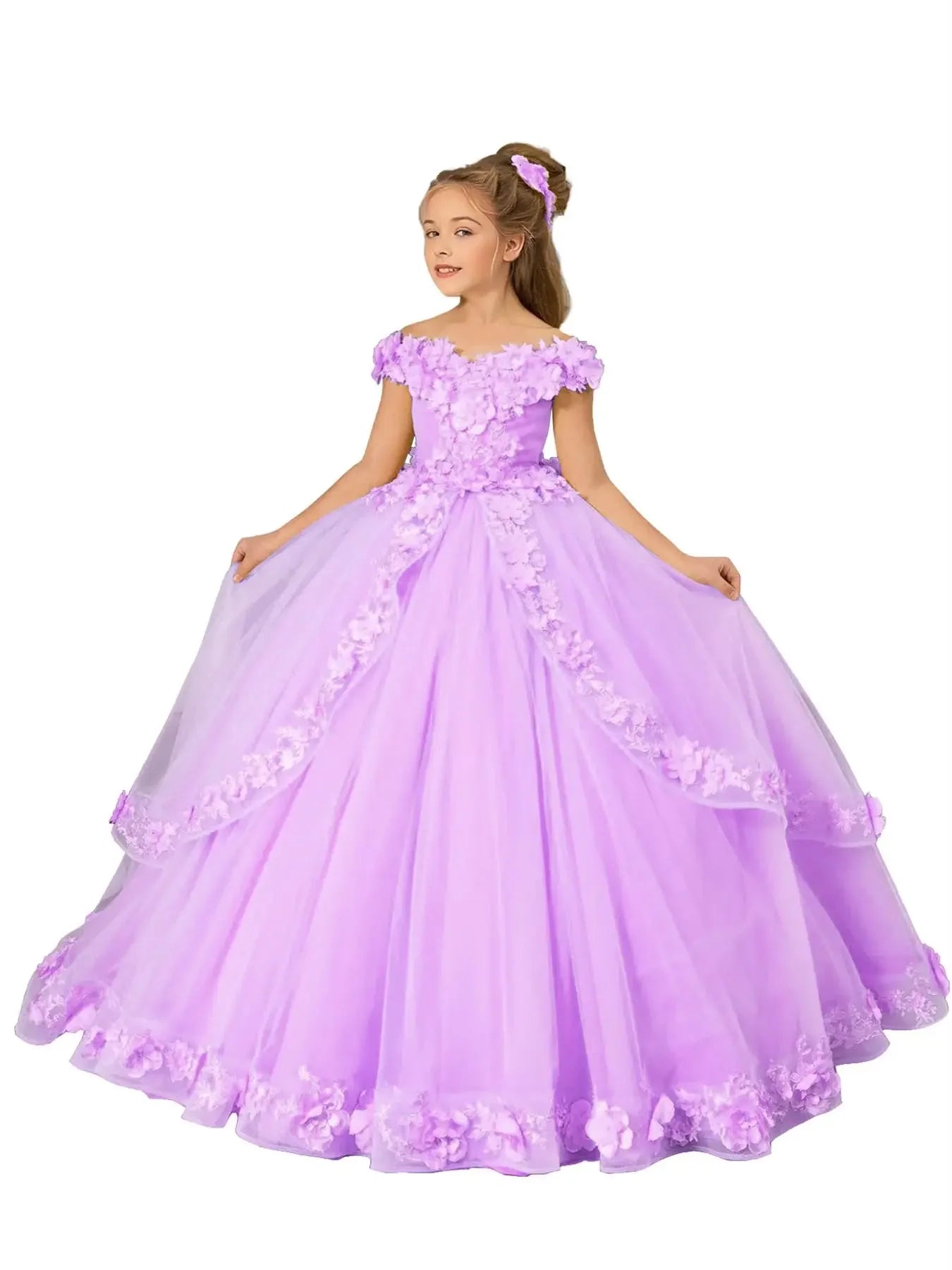 Yellow flower girl dress with beading, appliqué details, perfect for pageants, birthdays, first communions, and prom for girls.