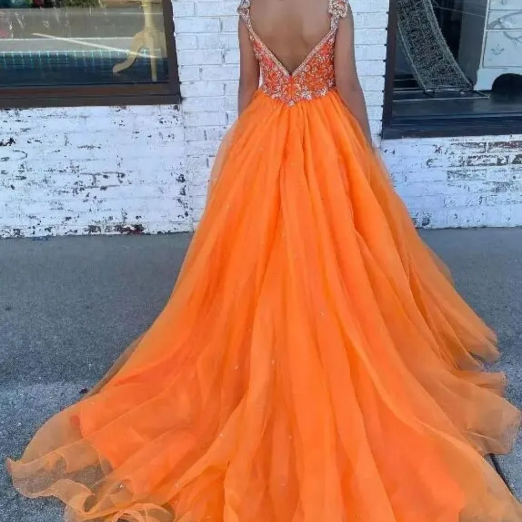 Customized Orange Flower Girl Dresses for Wedding Sequins Sleeveless Floor Length First Communion Kids Birthday Party Gowns