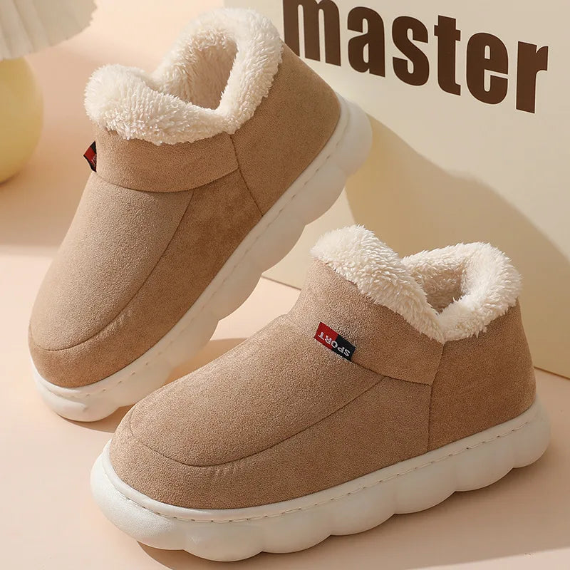 Shevalues winter men's slippers with plush short fleece, cotton interior, fluffy fur lining, indoor casual soft fur shoes.