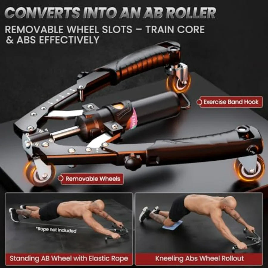Showlu 3-in-1 hydraulic power twister arm trainer and ab roller wheel for strength training and muscle toning.