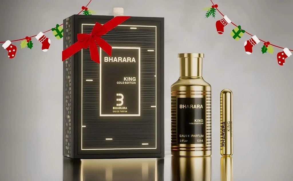Unisex Bharara King Gold Edition Eau de Parfum 100ml bottle with gold accents, elegant fragrance design.