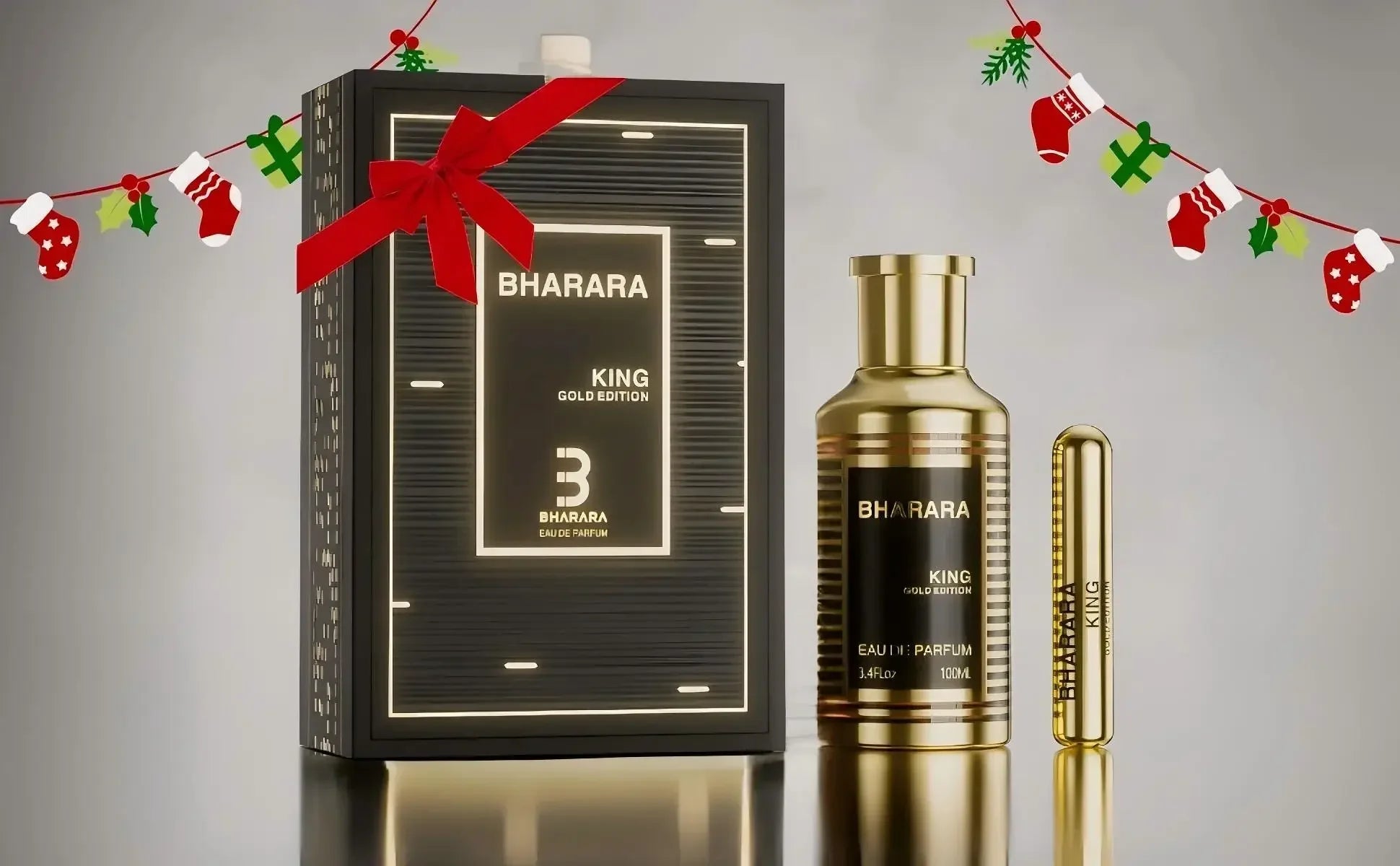 Unisex Bharara King Gold Edition Eau de Parfum 100ml bottle with gold accents, elegant fragrance design.