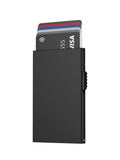 Slim metal RFID blocking pop-up card holder wallet by Showlu Minimalist Fashion Store, featuring a sleek design and multiple card slots.