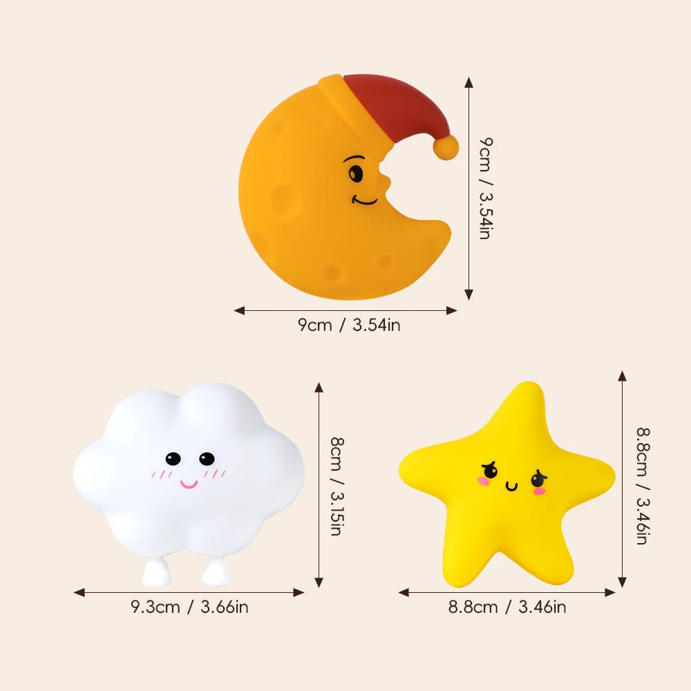 Showlu Smart Star Silicone LED Night Light glowing in dark, soft silicone surface, ideal for children's room lighting and decor.