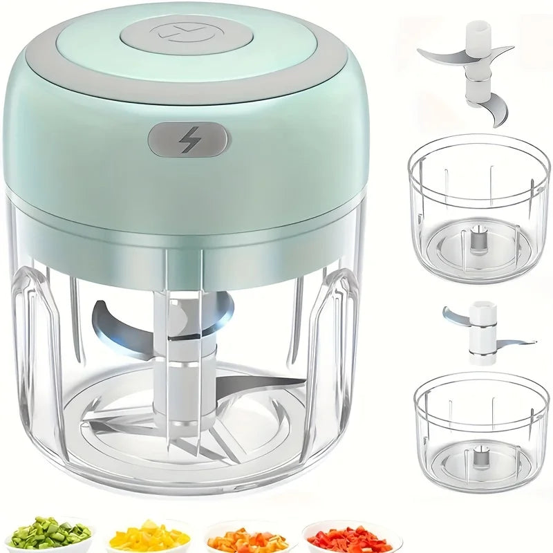 Mini rechargeable garlic chopper and meat grinder by Showlu Fashion Store, compact, durable, ideal for crushing garlic, chili, onions, and nuts.