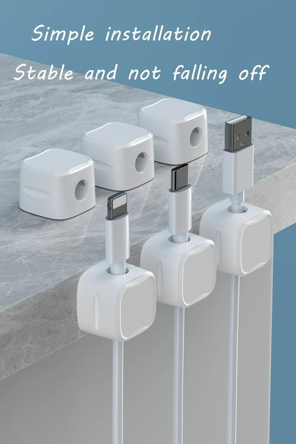 Showlu Smart Magnetic Cable Clips Organizer holding and organizing charging cables on a desk surface.