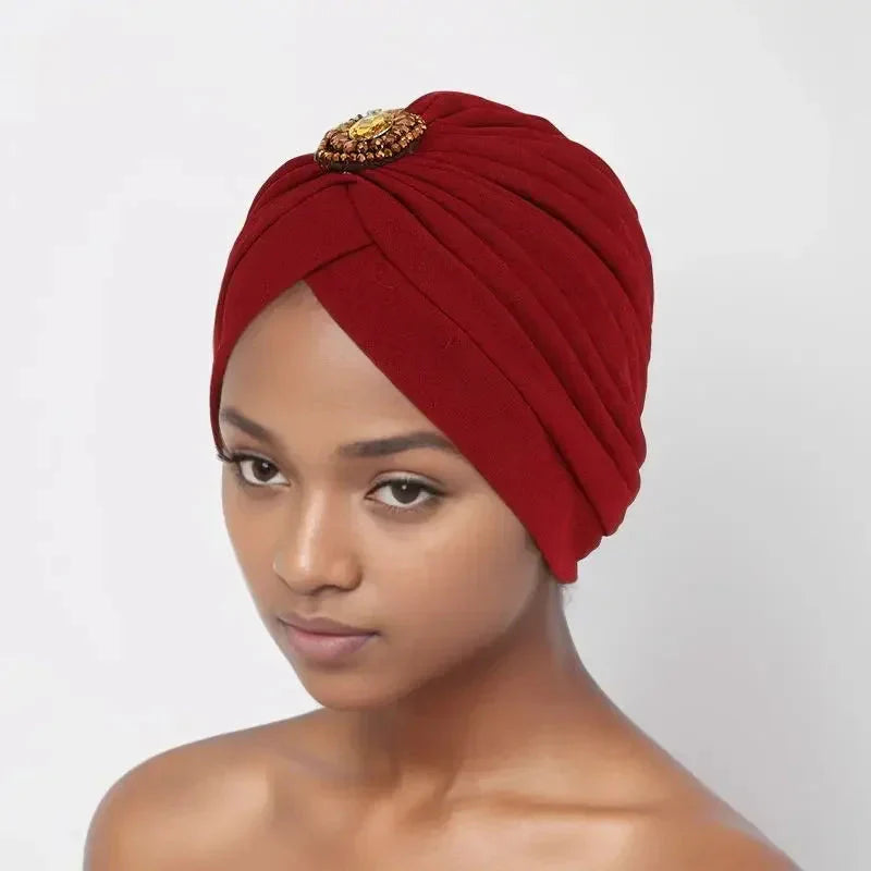 Diamond-pleated women's turban hijab chemo cap wrap by Showlu Fashion, stylish and comfortable head covering for women.