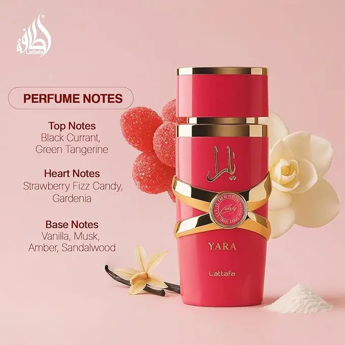Lattafa Yara Dark Pheromone Perfume for Women in a 100ml bottle, featuring an elegant Arabian fragrance design.