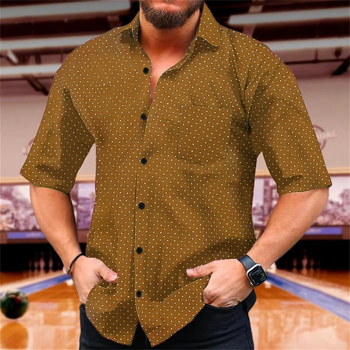 Polka Dot Summer Printed Shirt Men's Short Sleeve Comfortable Collar Button Shirt Hawaii Party Casual Men's Top