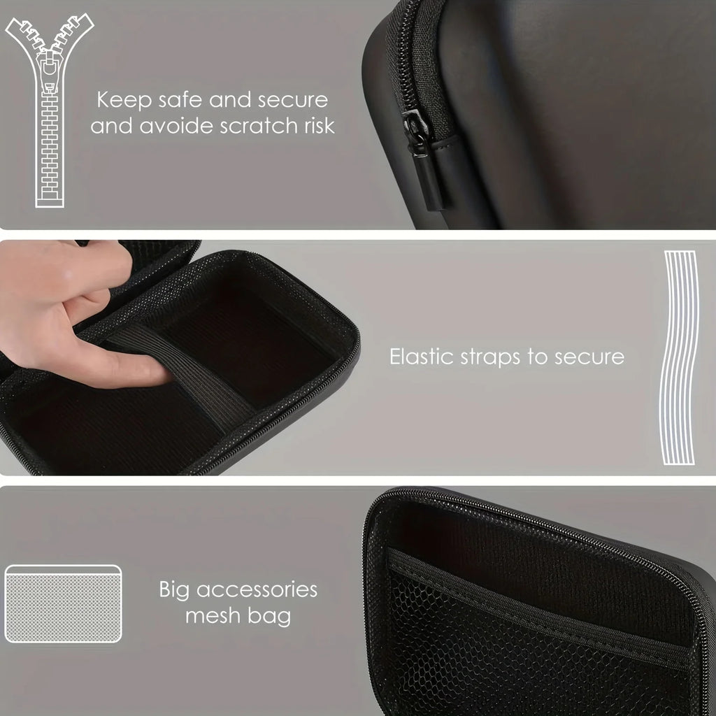Showlu Fashion Store handheld game console carrying case with compartments for charging cable, earpods, and batteries.