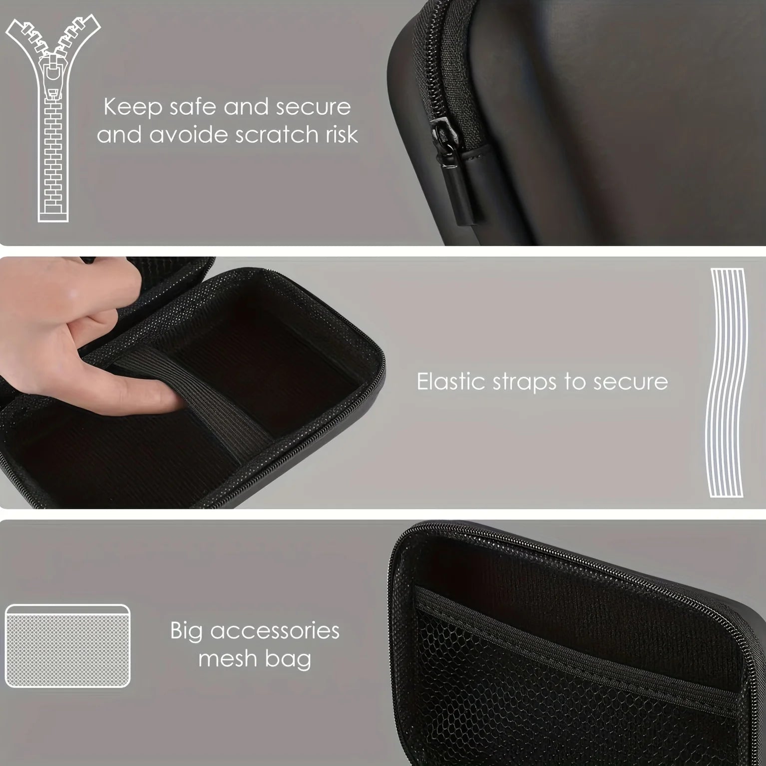 Showlu Fashion Store handheld game console carrying case with compartments for charging cable, earpods, and batteries.