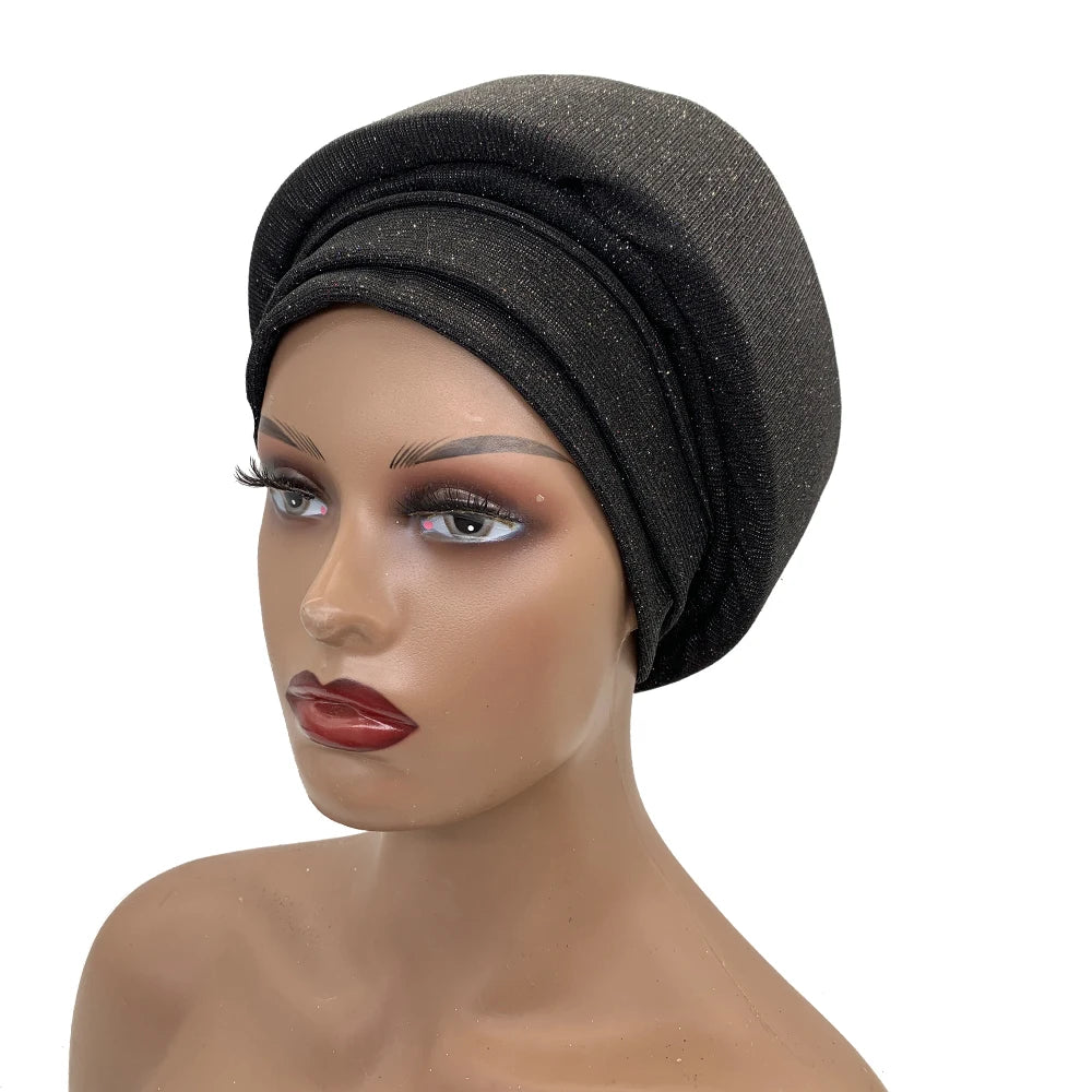 Glittering African Women's Turban Cap Muslim Female Head Wraps