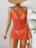 Women's sleeveless knit beach cover-up dress with hollow out design by SHOWLU FASHION, perfect for summer beachwear.