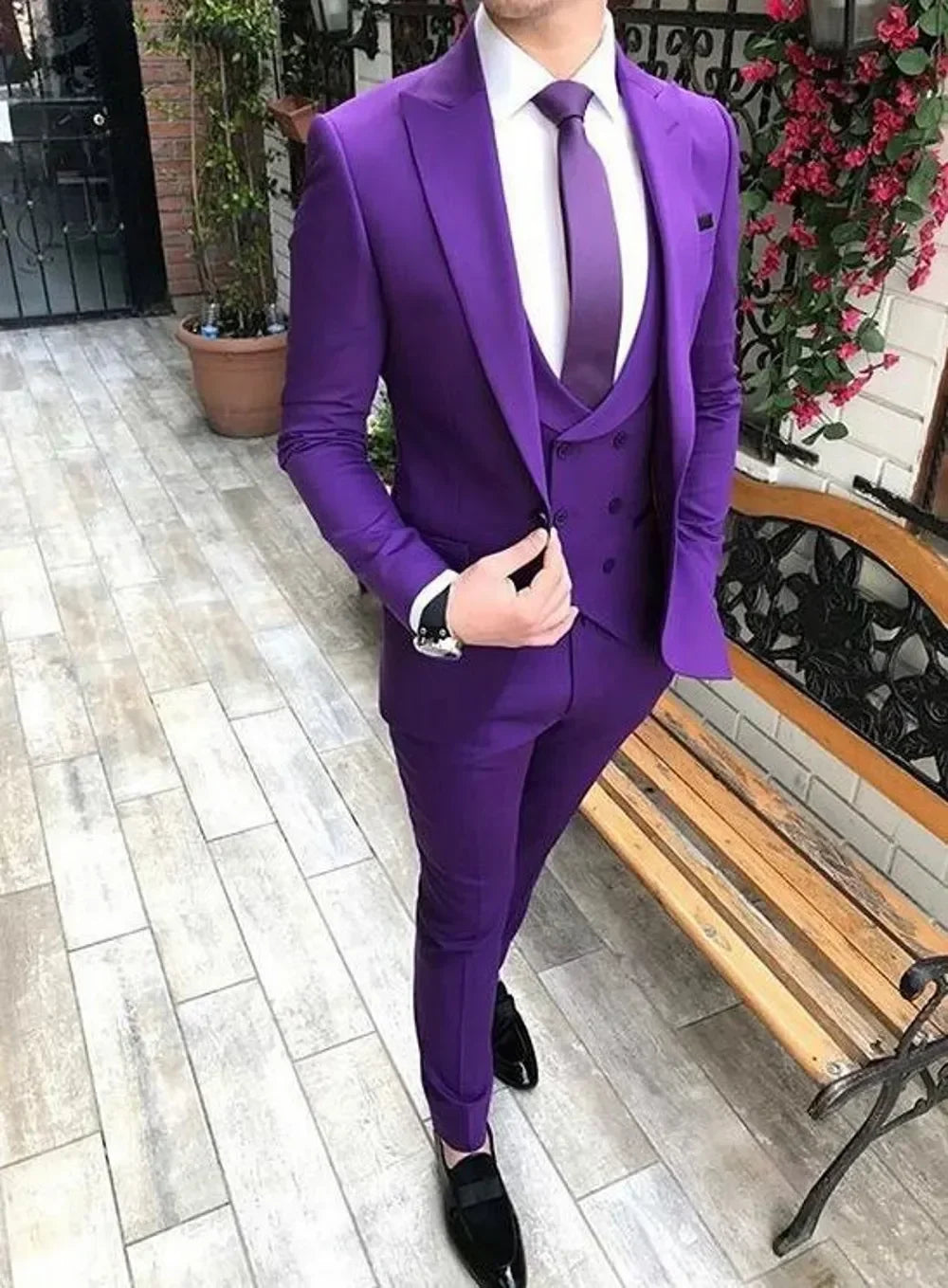 Men's olive green 3-piece slim fit suit with notch lapel, from SHOWLU FASHION STORE, featuring tailored tuxedo style.