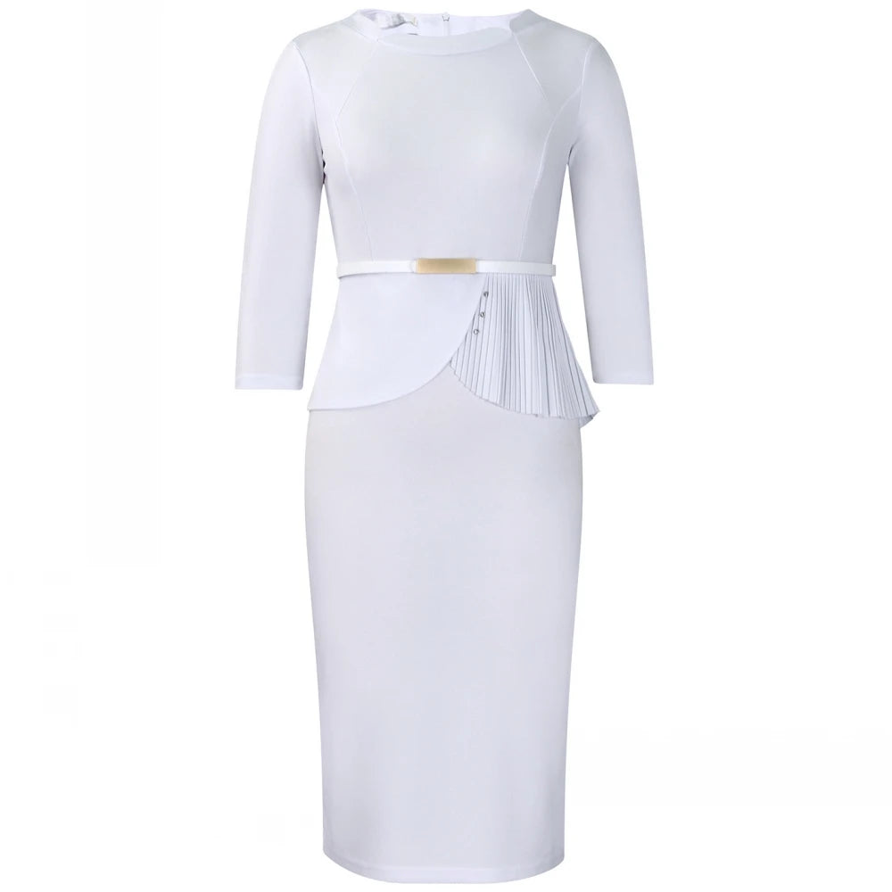 Women’s plus size spring and autumn office dress with high waist, O-neck, 3/4 sleeves, retro elegant style from Showlu Fashion