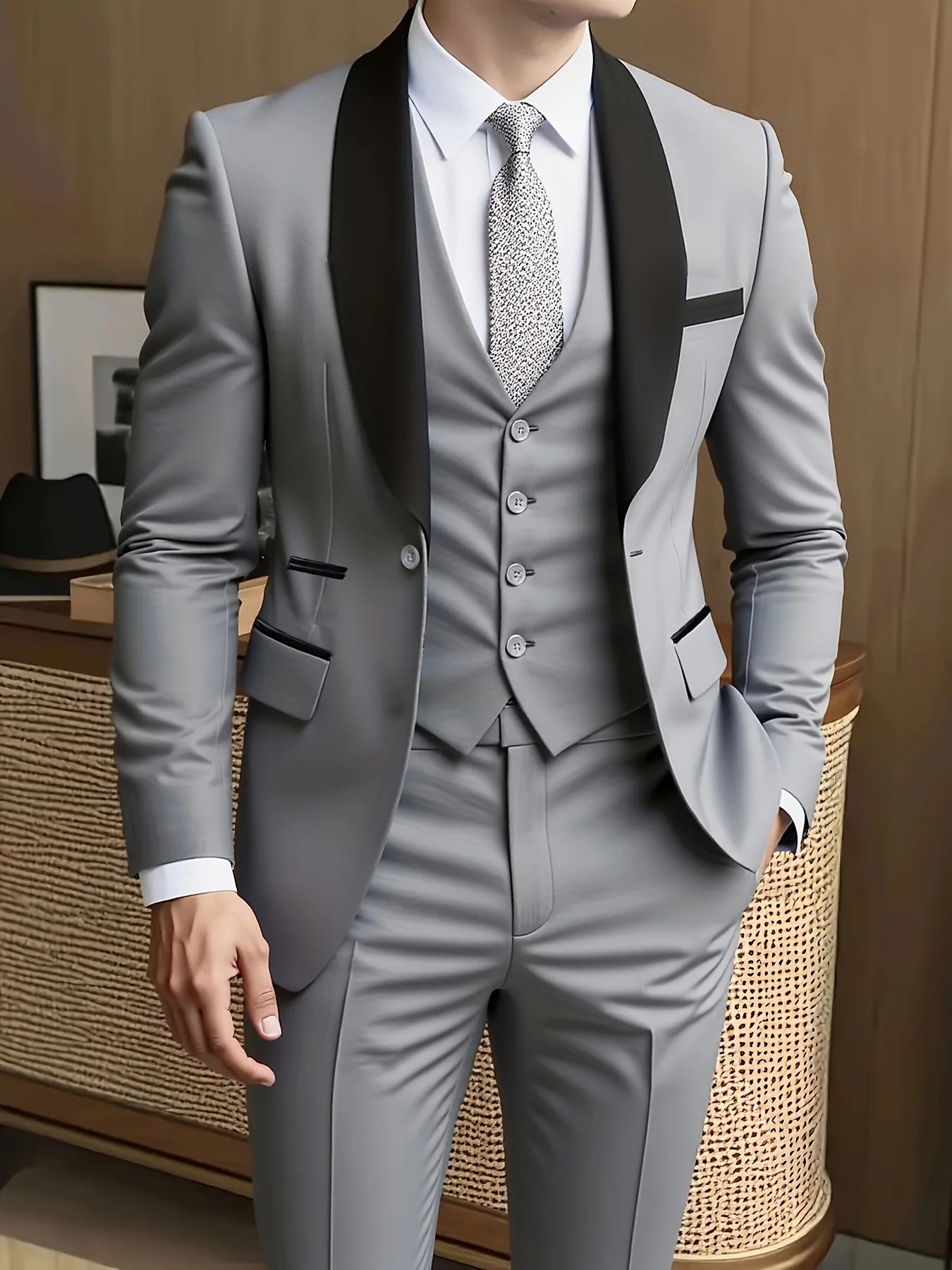 Men's 3-piece suit, green fruit collar, large suit, suit pants, formal tie, wedding dress, vest, work uniform, holiday gift.