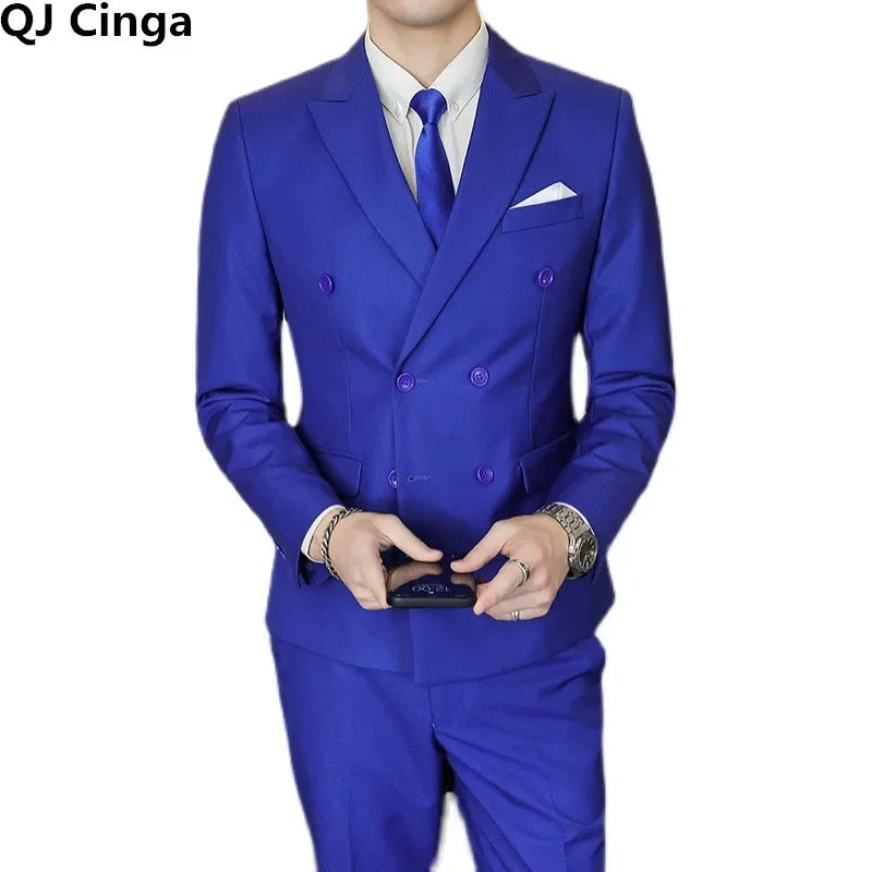 Men's slim fit double-breasted business and wedding suit by Showlu Fashion Store, tailored from high-quality fabric.