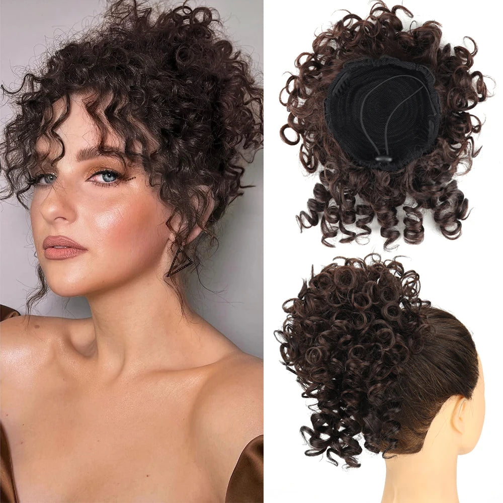 Synthetic Messy Bun Hair Piece 60g Elastic Drawstring Loose Wave Curly Hair Buns Hair Piece Extensions For Women Dark Brown