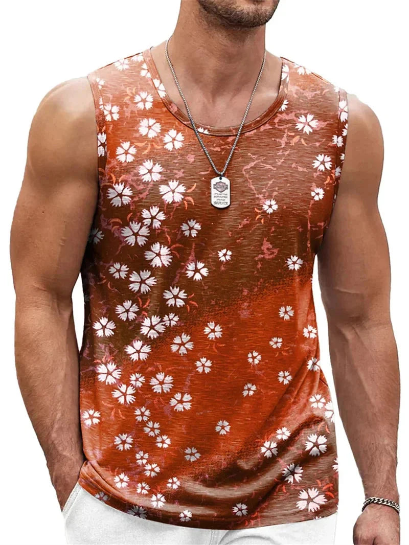 SHOWLU Men's gradient floral tank top with 3D printed design, featuring vibrant colors and a stylish Harajuku Y2K vest style.