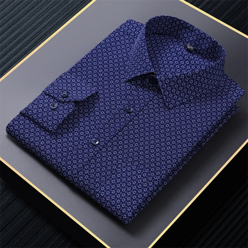 New in shirt  long-sleeve Elasticity shirts for men slim fit formal plain shirt printed casual tops designer clothes oversize