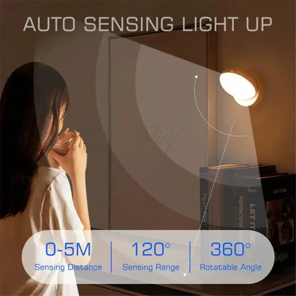 OKAL RED EAST motion sensor night light with 360-degree rotating magnetic LED, designed for convenient illumination in dark spaces
