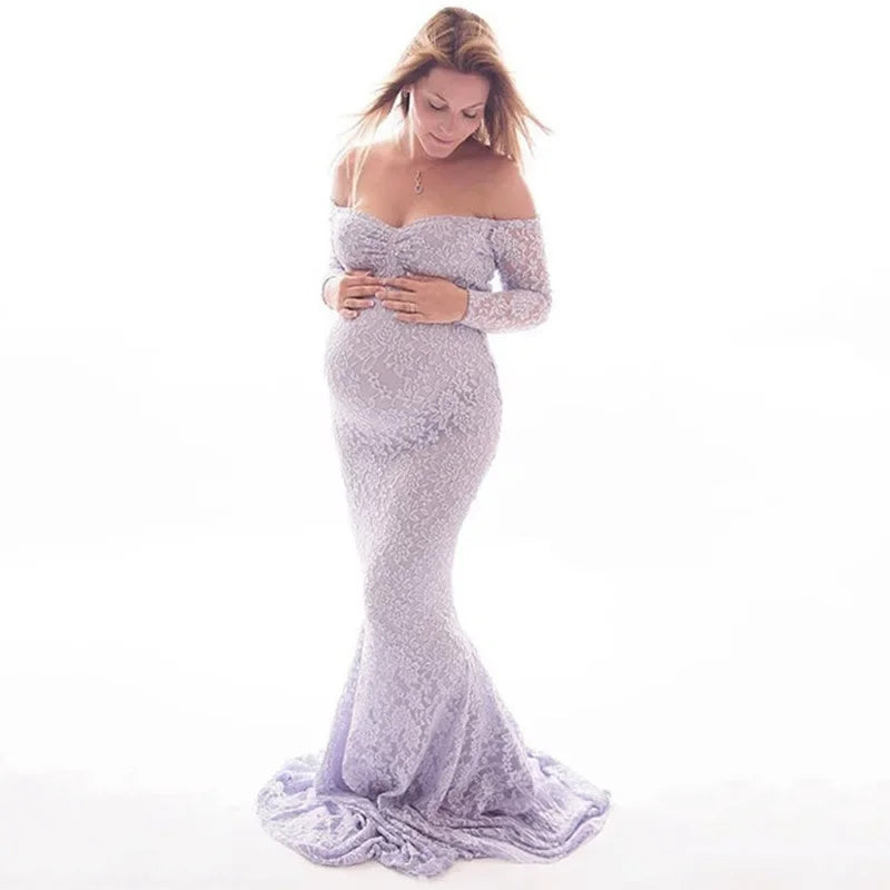 Sexy mermaid maxi maternity gown by Showlu Fashion, lace design, perfect for maternity photography and special occasions.