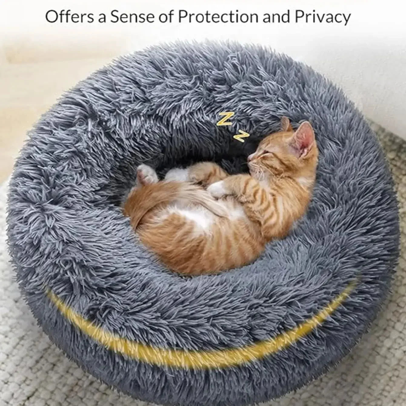 Soft, round plush pet bed for large dogs by Showlu Fashion Store, featuring a cozy, warm dog house design with plush fabric.
