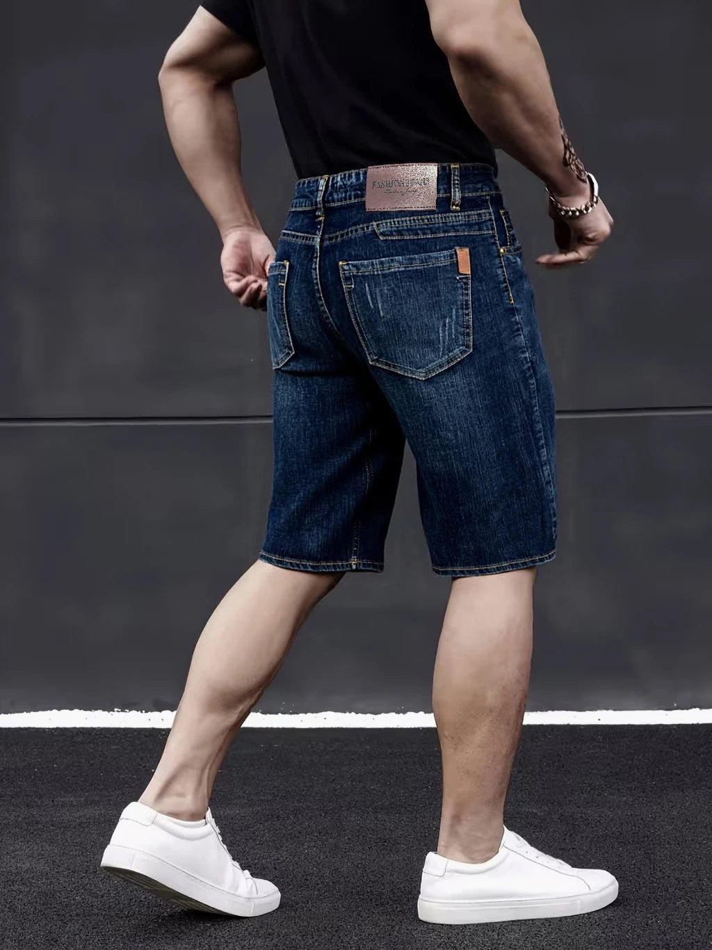 Men's slim denim shorts by Showlu Fashion Store, 2026 classic style, summer casual stretch shorts in size 40.