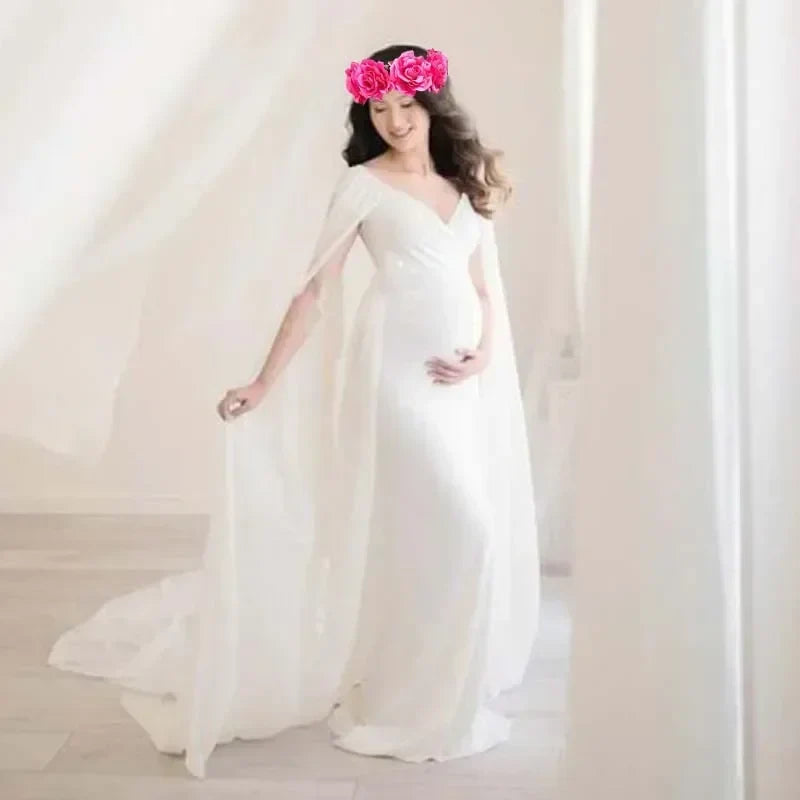 SHOWLU shoulderless chiffon maternity maxi gown for photography, flowing fabric and elegant design for expecting mothers