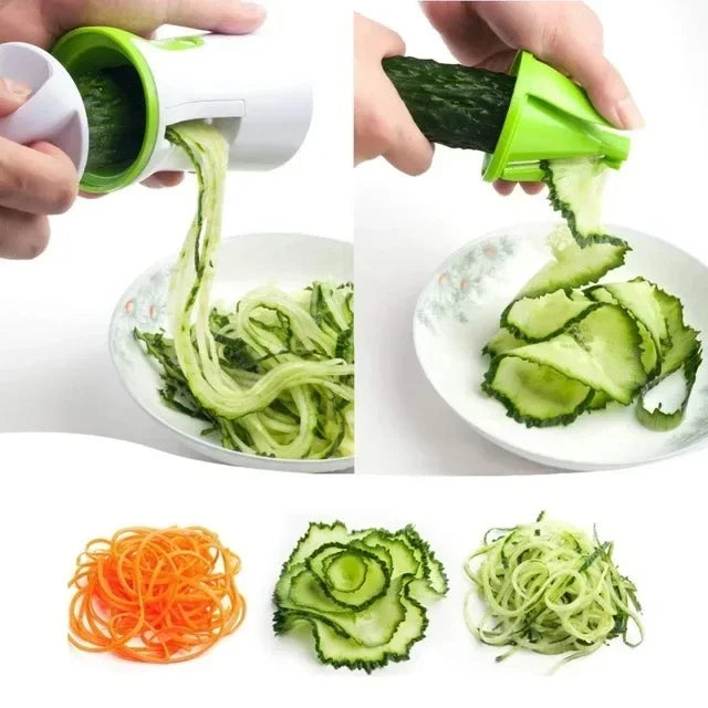 Showlu Smart General stainless steel vegetable spiralizer with three blades for slicing and spiralizing fresh vegetables.