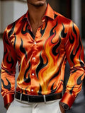 Men's fashionable 3D flame printed long sleeve shirt with button front from Showlu Fashion Store, casual and stylish for everyday wear.
