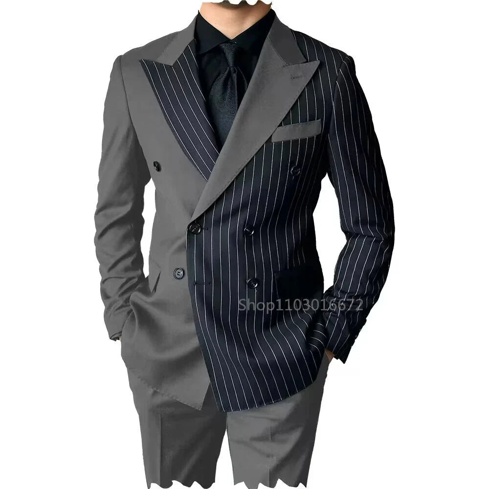 SHOWLU Men's slim fit 2-piece suit with double-breasted wool blend tuxedo, featuring a sleek tailored design and classic lapels.