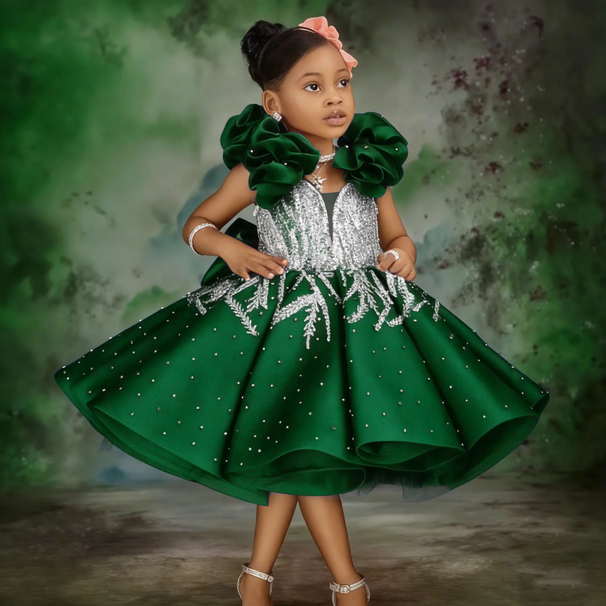 Customized Peach Pink Flower Girl Dress For Wedding Satin Knee Length Appliques Crystal Kids Birthday Party First Communion Gown
