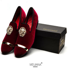 Men Dress Shoes Wedding Party Shoes Loafers Fashion Tiger Gold Metal Men Flats Factory  Big Size 38-47