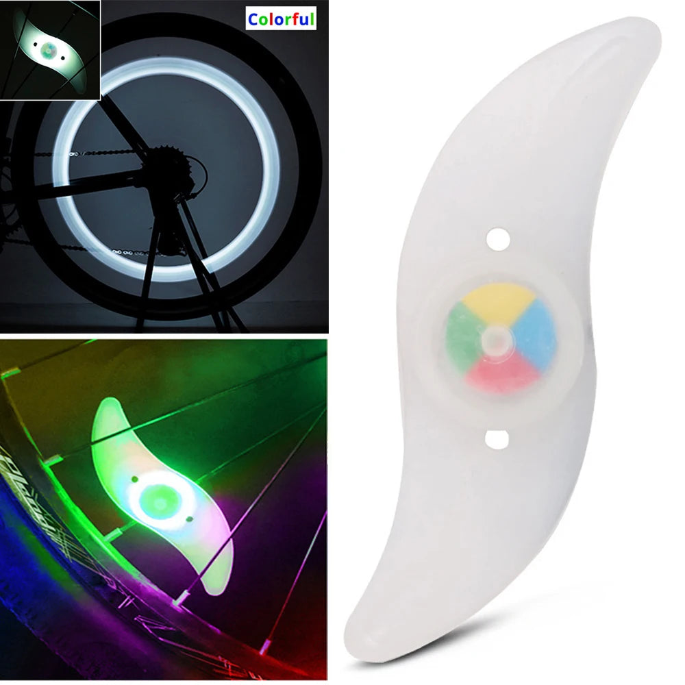 Showlu Smart General bicycle spoke LED wheel light flashing tire light installed on a bike wheel for visibility and safety.