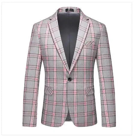 Men's slim fit plaid business suit jacket by SHOWLU FASHION STORE, single-breasted blazer with classic plaid pattern and tailored fit.