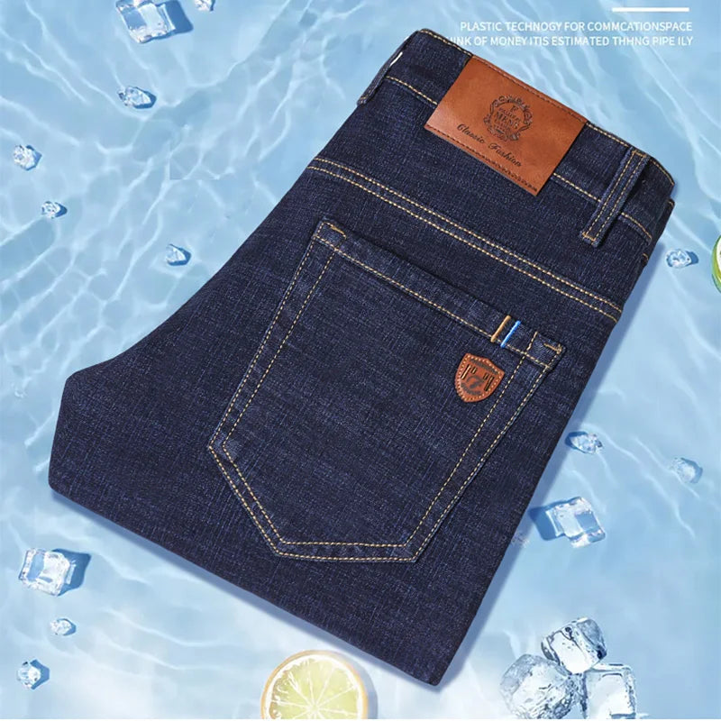 Men's 2024 fashion slim fit denim jeans by Showlu Fashion Store, casual elastic stretch straight jeans size 38-40.