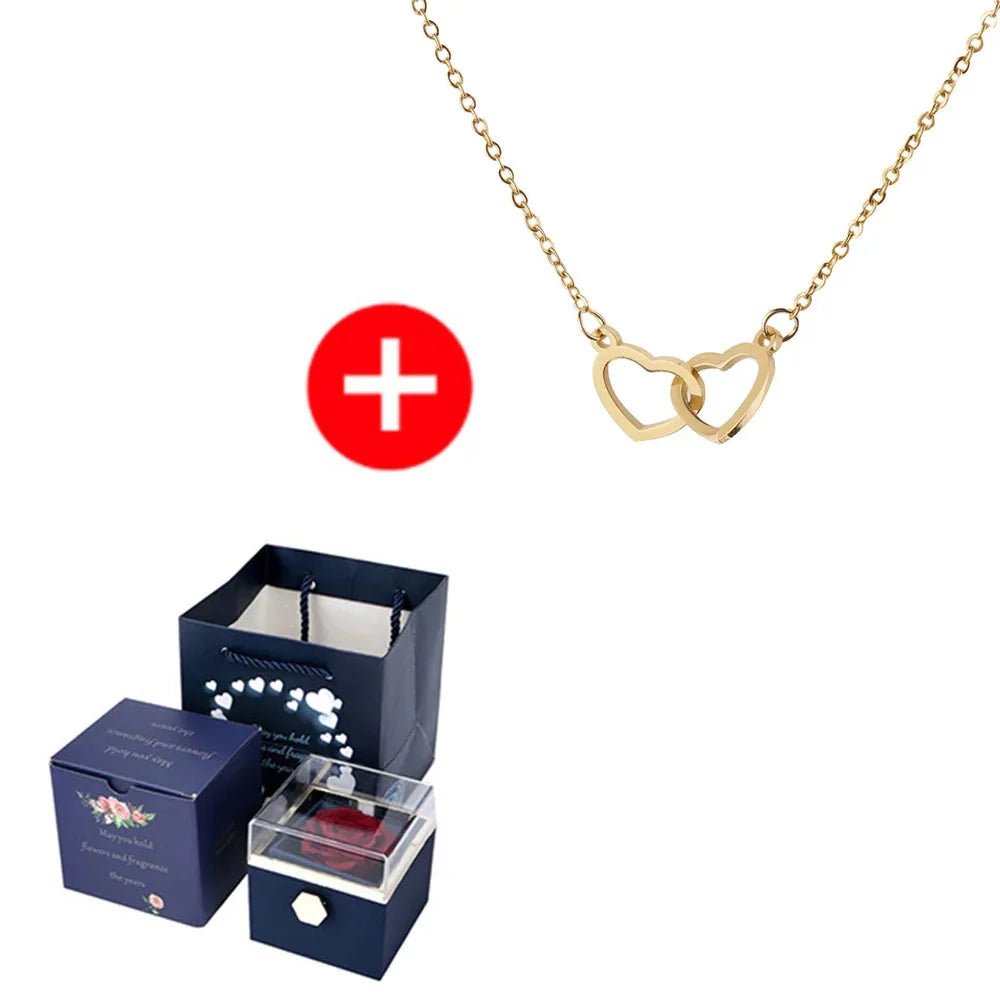 SHOWLU FASHION STORE JMjermyn rotating eternal rose jewelry box with wedding necklace case, featuring a decorative rose design and compact storage