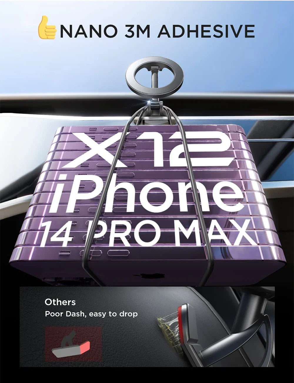 SHOWLU MagSafe car phone holder mounted in a vehicle, featuring 1080 degree rotation for iPhone 14 and 13 compatibility