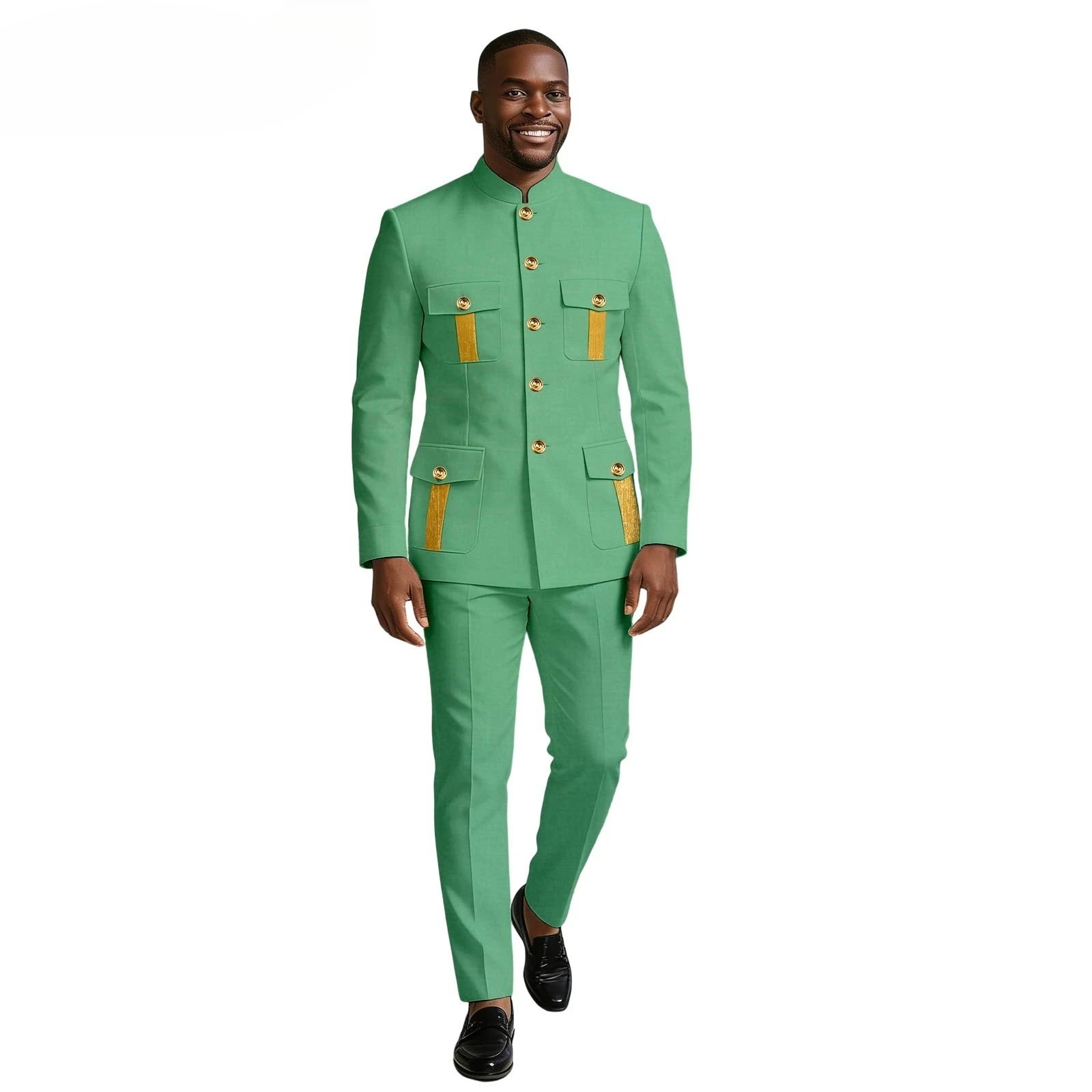 Men's formal business suit by Showlu Smart General, double-breasted blazer tuxedo for wedding, available in XS to 6XL sizes.