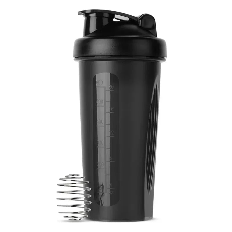 600ml Shaker Bottle 20 Oz with Stainless Steel Ball, BPA Free 20 Oz Plastic Protein Shake Leak Proof for Portable Fitness
