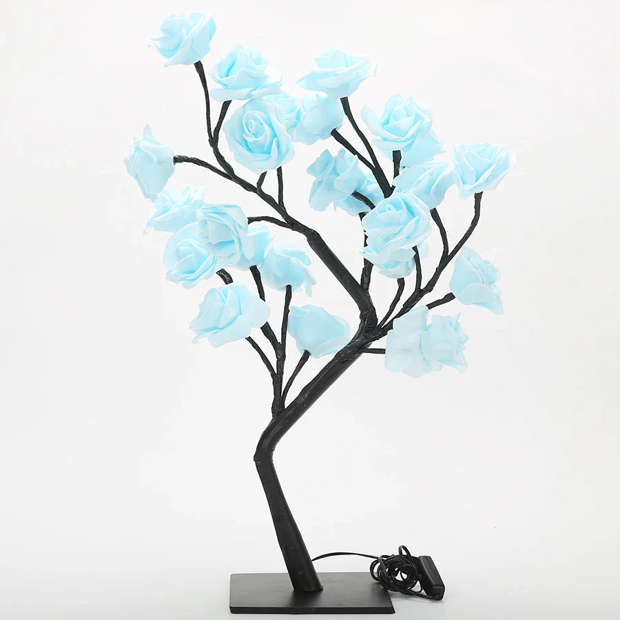 XIWANGFIRE Rose Tree Table Lamp by SHOWLU FASHION STORE with 24 LED USB fairy flower night light on a wooden surface