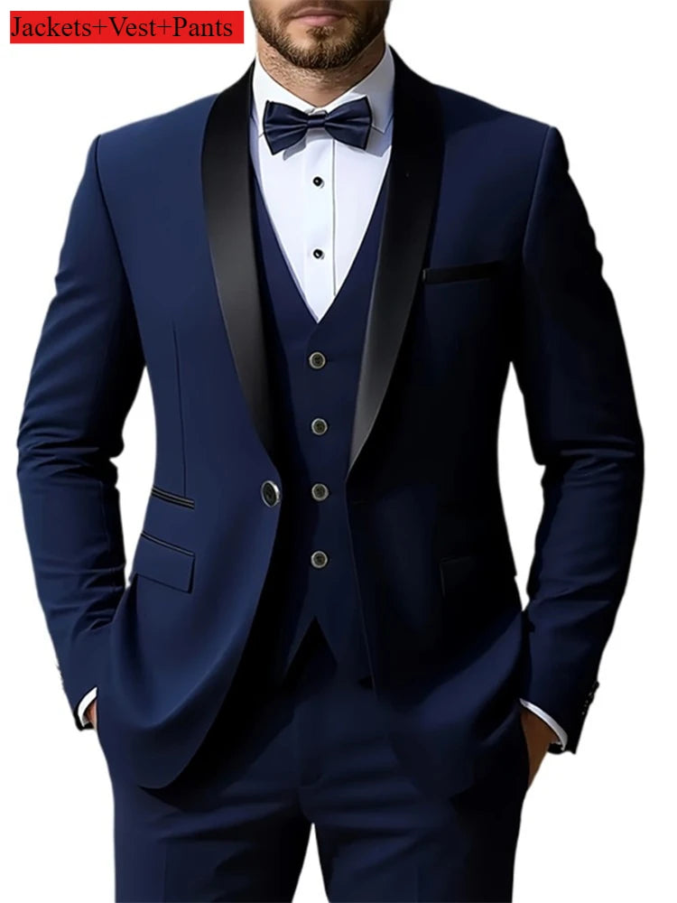 Men's Formal Suit Set Business Casual Slim Fit Tuxedo for Wedding, Long Sleeve Notch Lapel, Groom