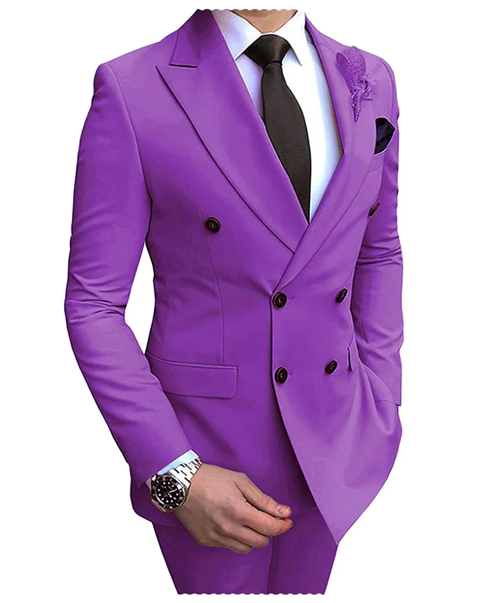 Beige men's 2024 suit by Showlu Fashion, double-breasted blazer and slim-fit pants for weddings and casual occasions.