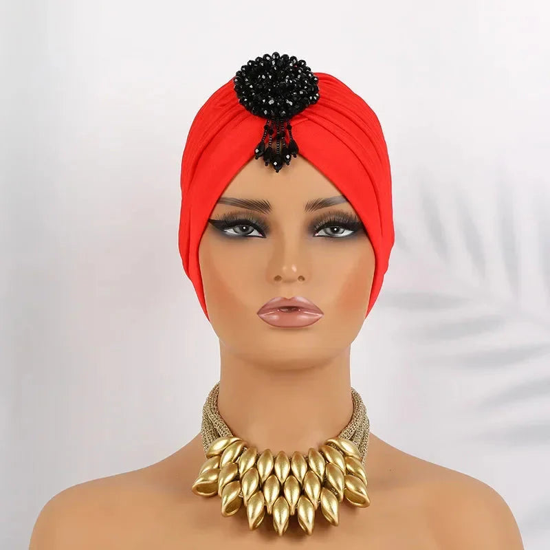 Showlu Fashion Women's diamond-pleated hijab turban cap with stylish wrap design, perfect for modest fashion and chemo head coverings.