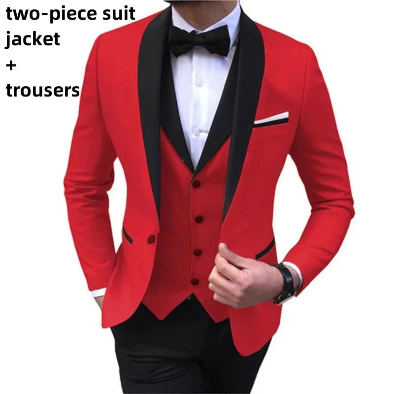 Black men's 3-piece slim fit tuxedo suit with shawl lapel, ideal for weddings, by SHOWLU FASHION STORE.