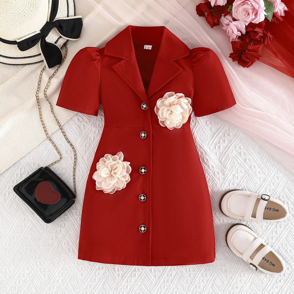 Showlu Fashion Girls blazer dress with long sleeves and floral design, perfect for elegant party occasions